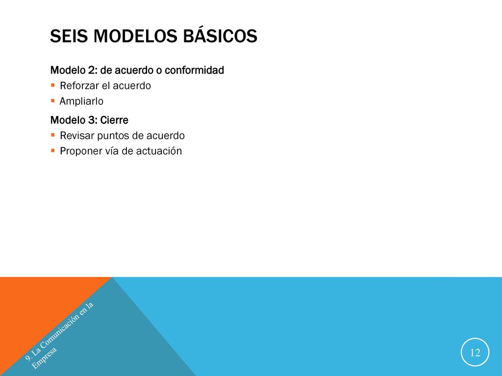 Seis modelos Básicos Modelo 2: de acuerdo o conformidad