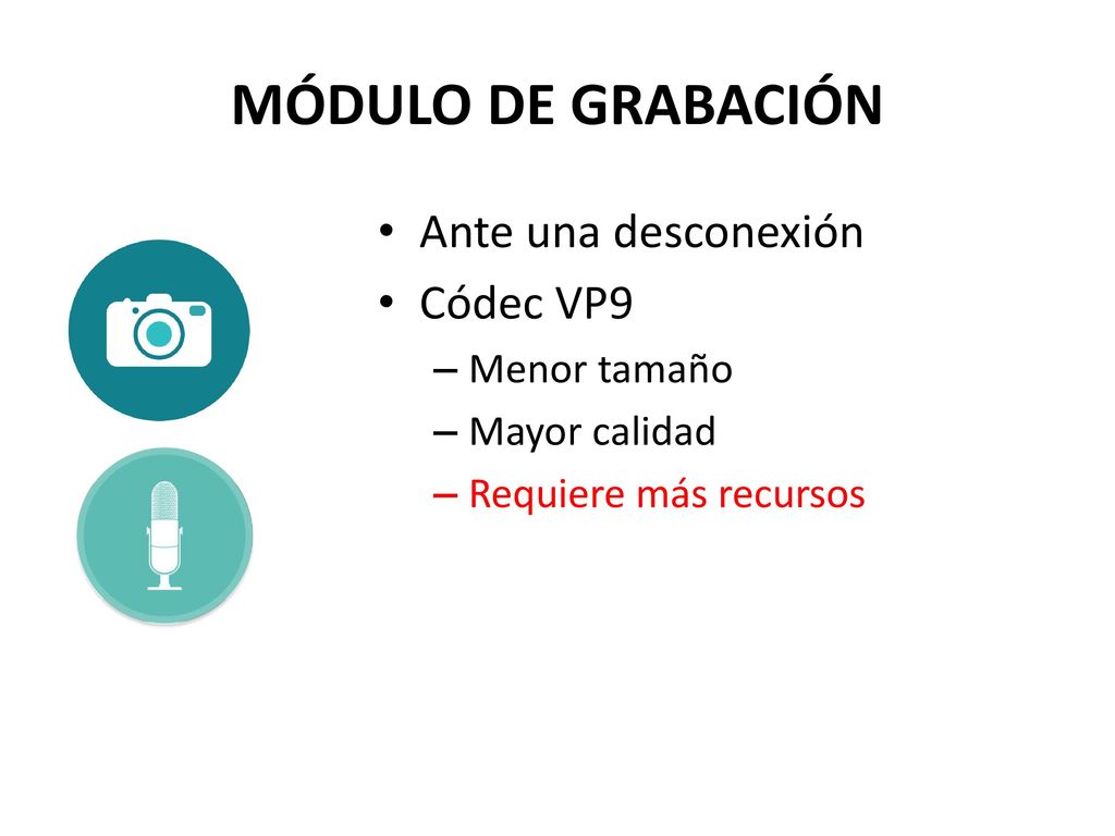 MÓDULO DE GRABACIÓN Ante una desconexión Códec VP9 Menor tamaño