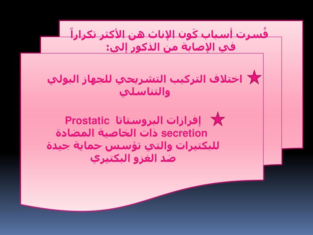 فُسرت أسباب كَون الإناث هن الأكثر تكراراً في الإصابة من الذكور إلى: