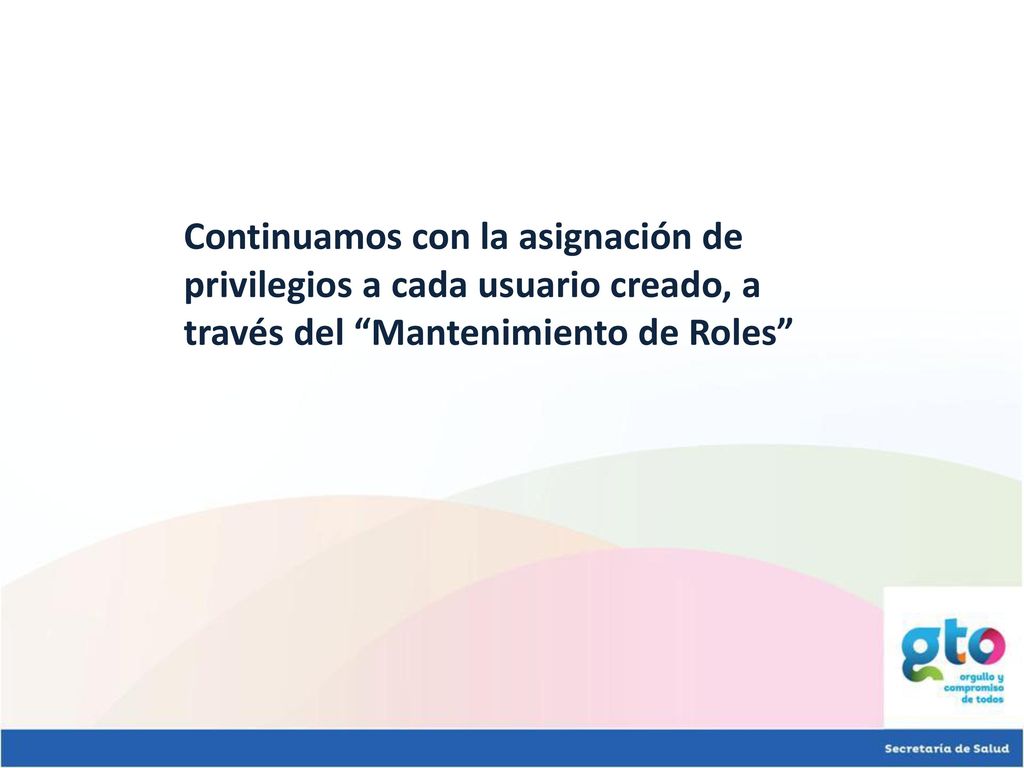 Continuamos con la asignación de privilegios a cada usuario creado, a través del Mantenimiento de Roles