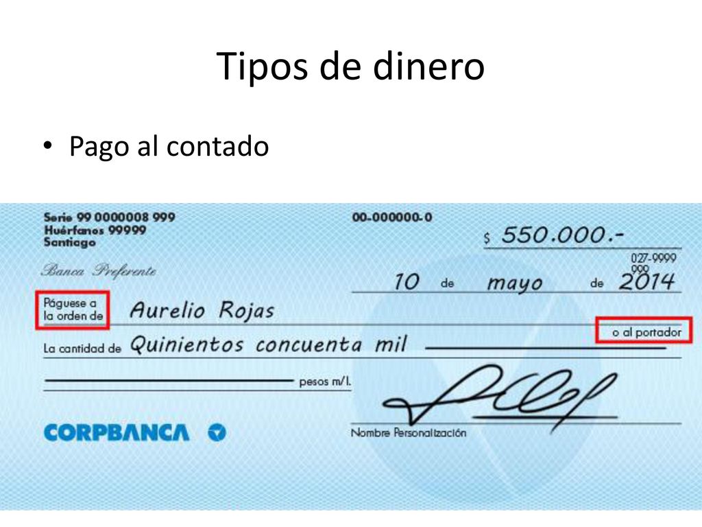 Tipos de dinero Pago al contado