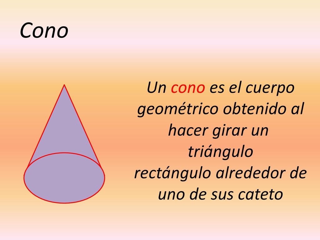 Cono Un cono es el cuerpo geométrico obtenido al hacer girar un