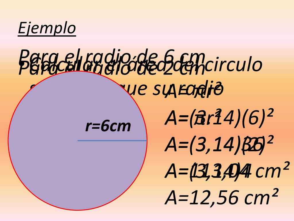 Calcular el área del circulo sabiendo que su radio mide: