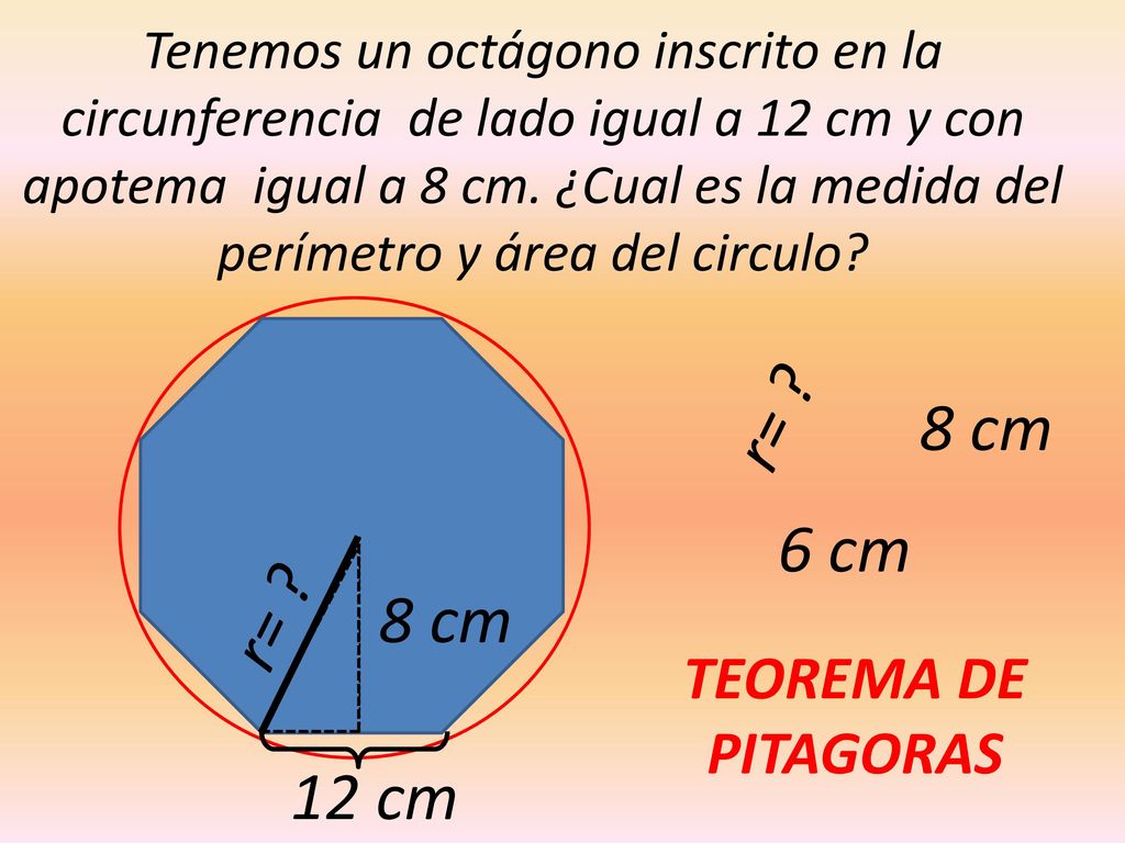r= 8 cm 6 cm r= 8 cm 12 cm TEOREMA DE PITAGORAS