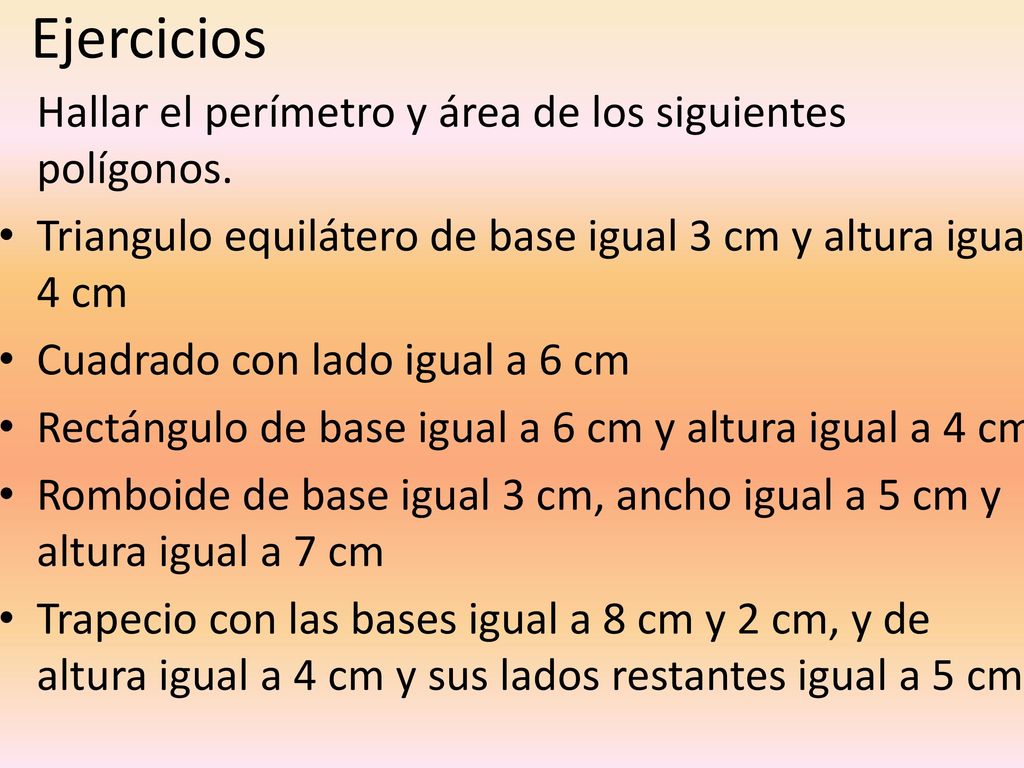 Ejercicios Triangulo equilátero de base igual 3 cm y altura igual 4 cm