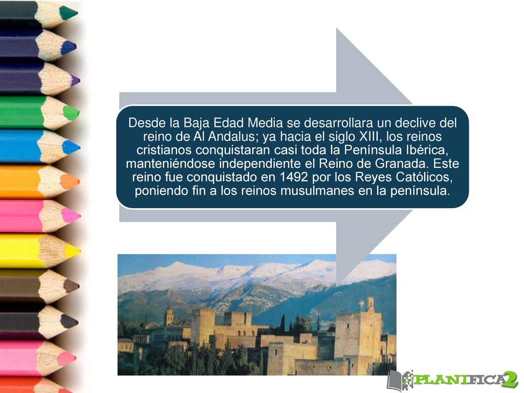 Desde la Baja Edad Media se desarrollara un declive del reino de Al Andalus; ya hacia el siglo XIII, los reinos cristianos conquistaran casi toda la Península Ibérica, manteniéndose independiente el Reino de Granada.