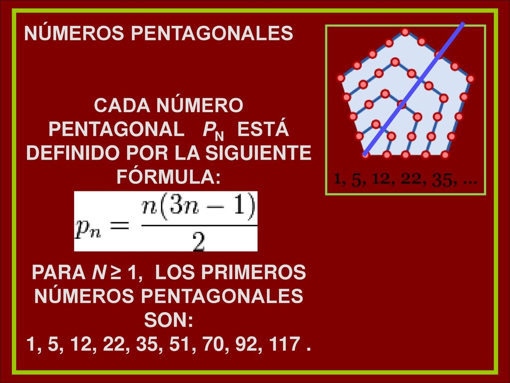 Cada número pentagonal pn está definido por la siguiente fórmula: