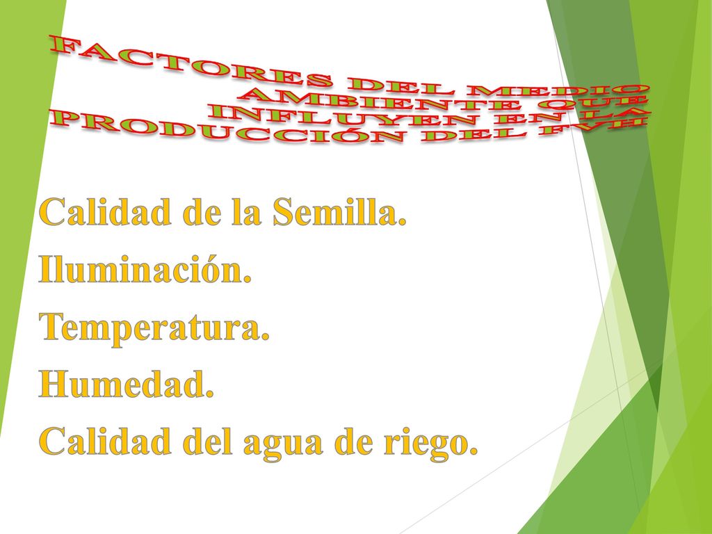 FACTORES DEL MEDIO AMBIENTE QUE INFLUYEN EN LA PRODUCCIÓN DEL FVH