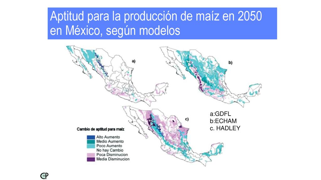 Aptitud para la producción de maíz en 2050 en México, según modelos