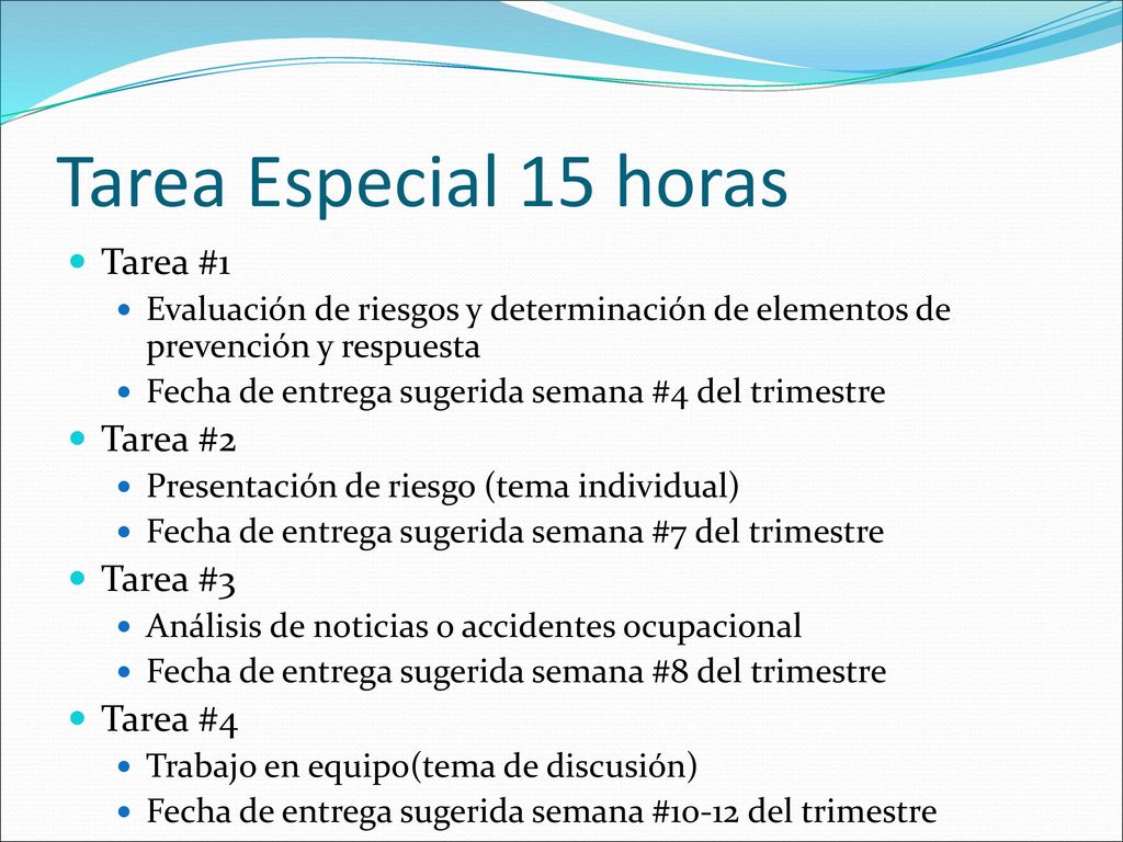 Tarea Especial 15 horas Tarea #1 Tarea #2 Tarea #3 Tarea #4