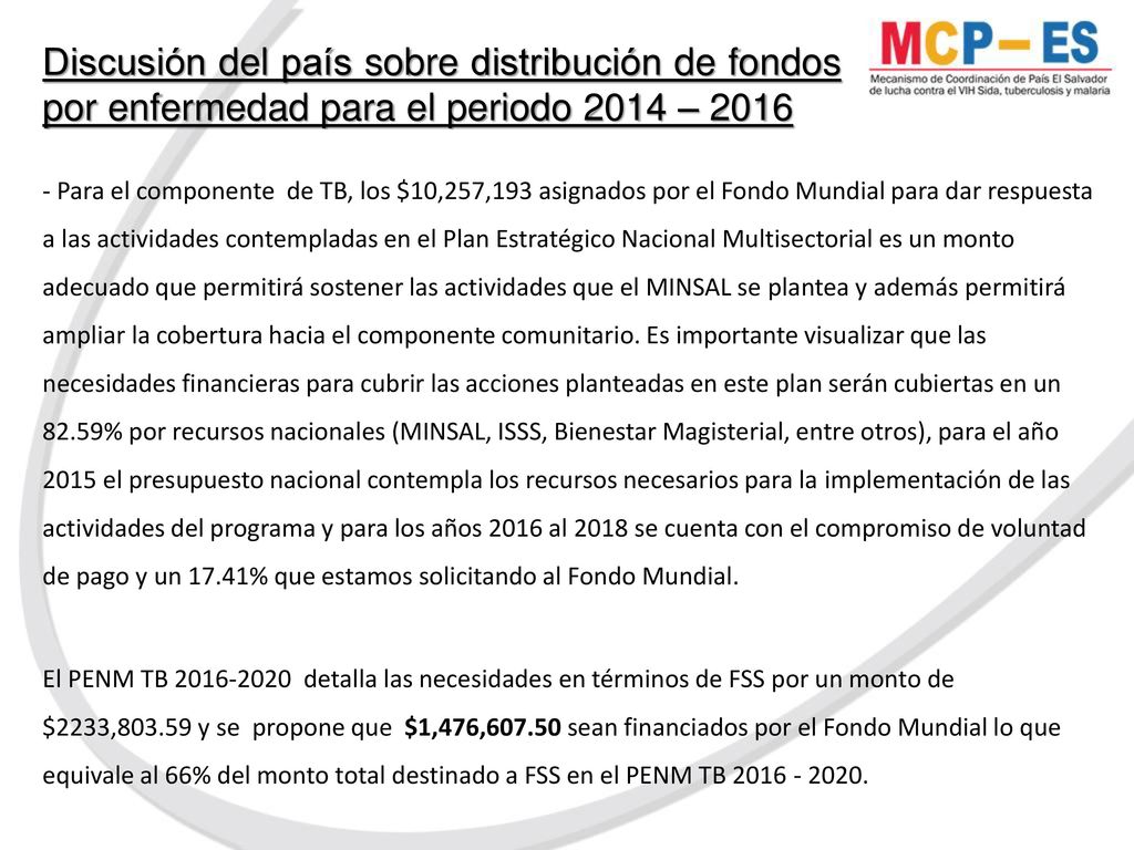 Discusión del país sobre distribución de fondos por enfermedad para el periodo 2014 – 2016