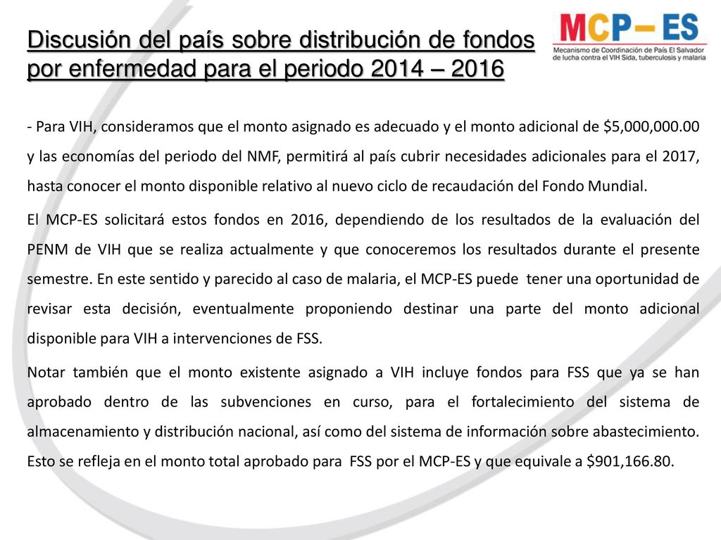 Discusión del país sobre distribución de fondos por enfermedad para el periodo 2014 – 2016