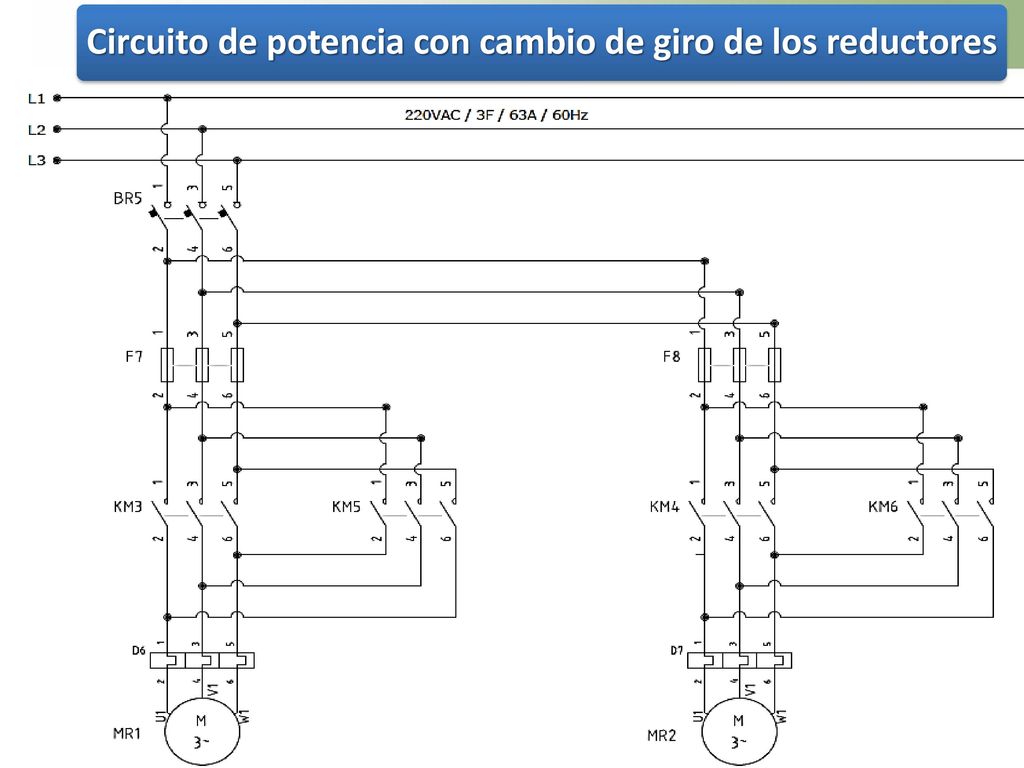 Circuito de potencia con cambio de giro de los reductores