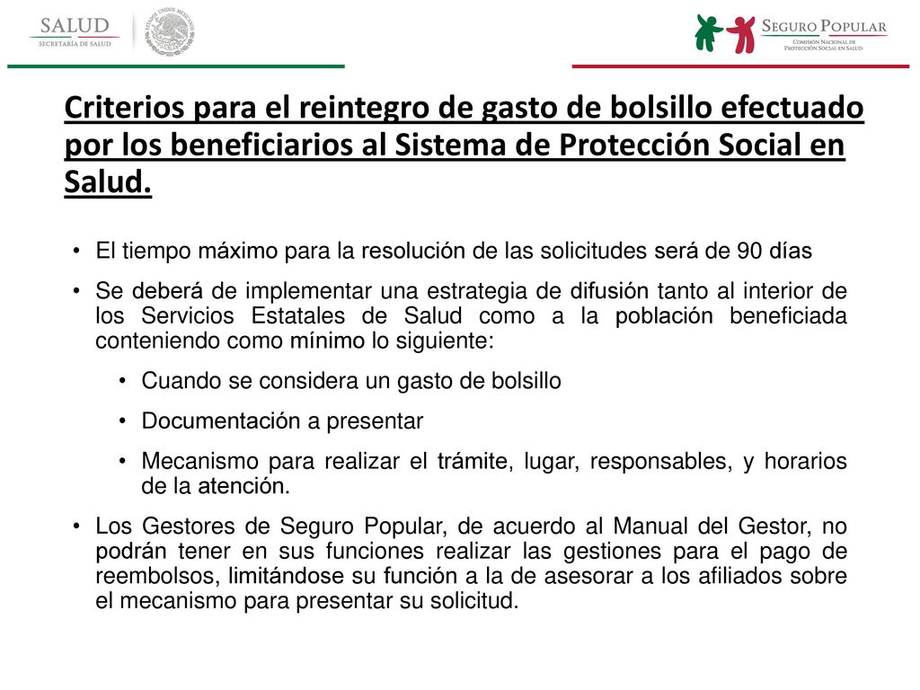 Criterios para el reintegro de gasto de bolsillo efectuado por los beneficiarios al Sistema de Protección Social en Salud.