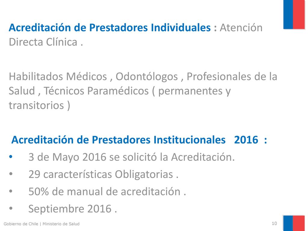 Acreditación de Prestadores Individuales : Atención Directa Clínica .