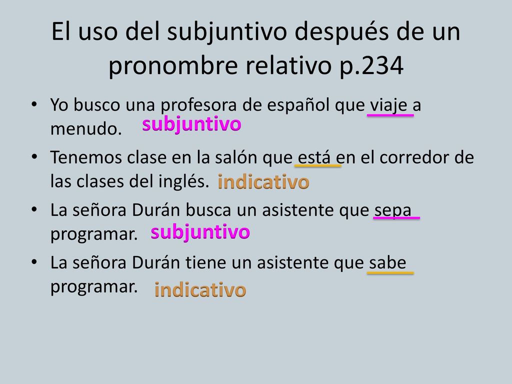 El uso del subjuntivo después de un pronombre relativo p.234