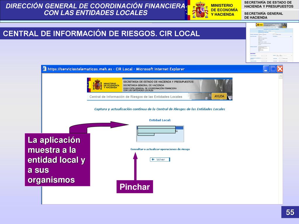 La aplicación muestra a la entidad local y a sus organismos