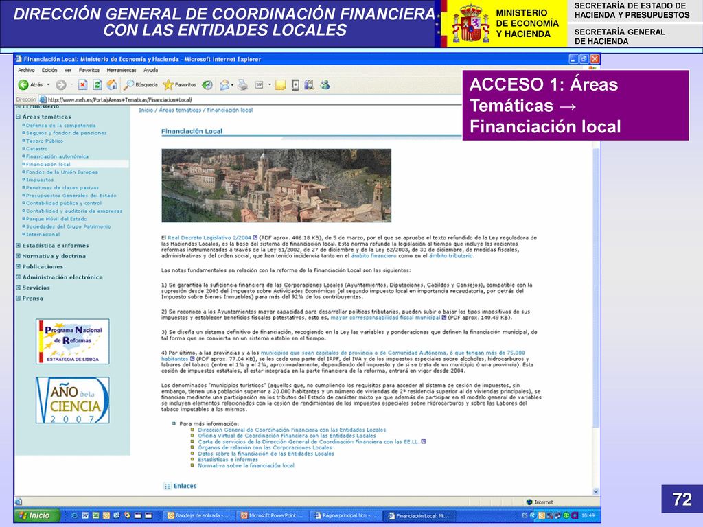 ACCESO 1: Áreas Temáticas → Financiación local