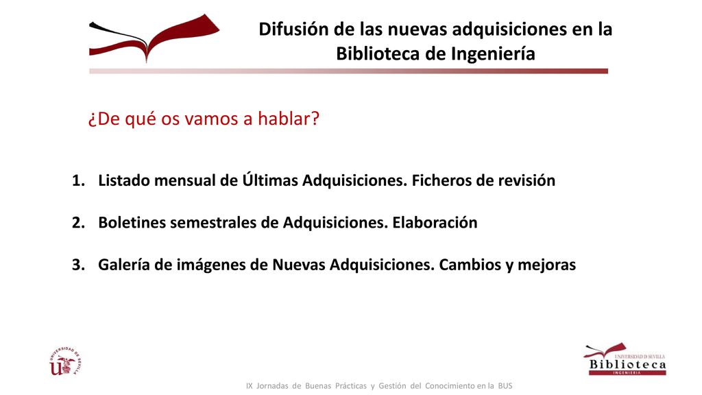Difusión de las nuevas adquisiciones en la Biblioteca de Ingeniería