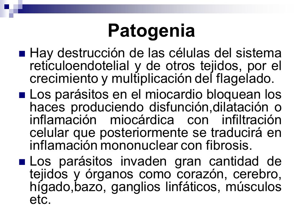 Patogenia Hay destrucción de las células del sistema reticuloendotelial y de otros tejidos, por el crecimiento y multiplicación del flagelado.