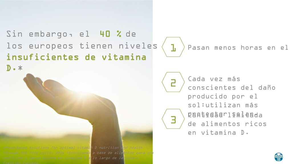 Sin embargo, el 40 % de los europeos tienen niveles insuficientes de vitamina D.*
