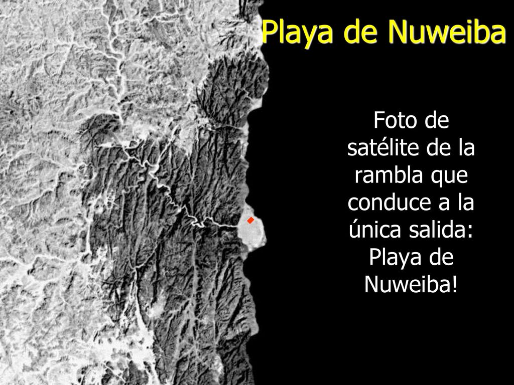 Playa de Nuweiba Foto de satélite de la rambla que conduce a la única salida: Playa de Nuweiba!