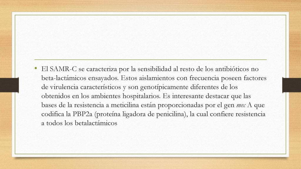 El SAMR-C se caracteriza por la sensibilidad al resto de los antibióticos no beta-lactámicos ensayados.