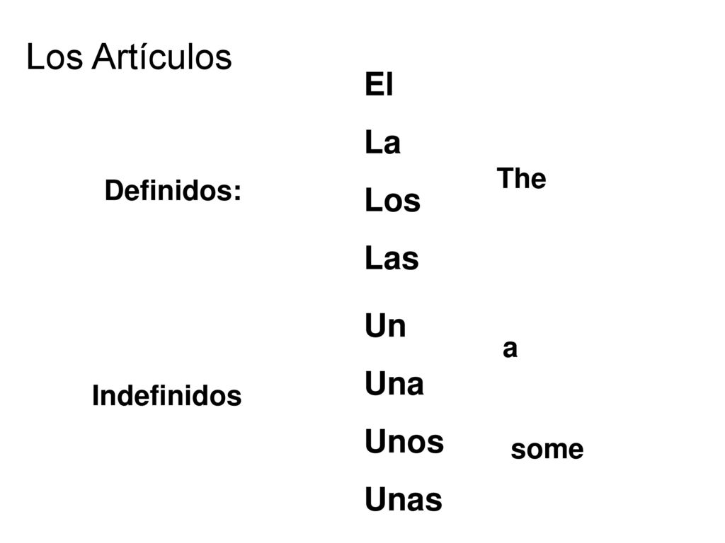 Los Artículos El La Los Las Un Una Unos Unas The Definidos: a some