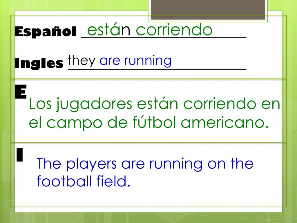 están corriendo Español _________________________. Ingles ___________________________. they are running.