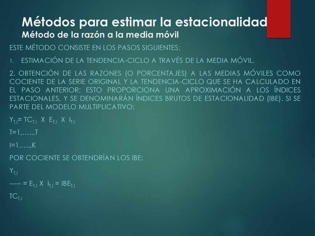 Métodos para estimar la estacionalidad Método de la razón a la media móvil