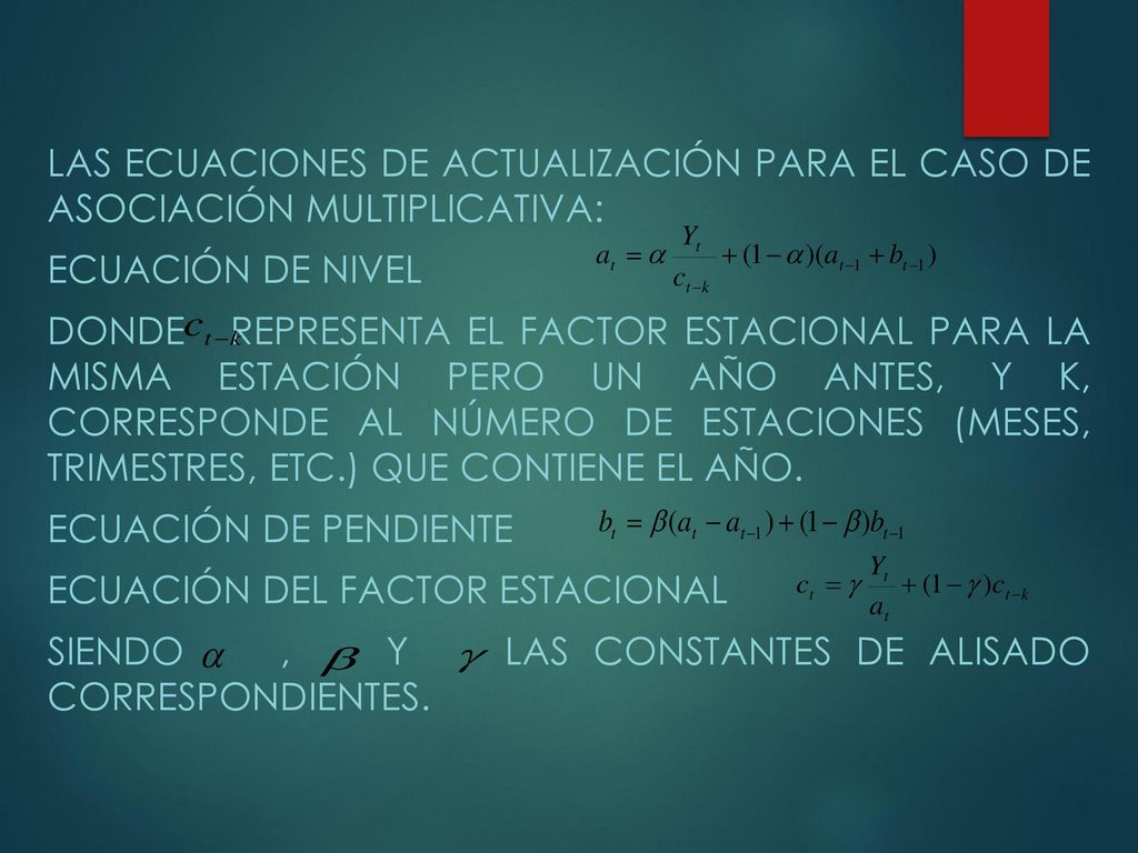 Las ecuaciones de actualización para el caso de asociación multiplicativa: