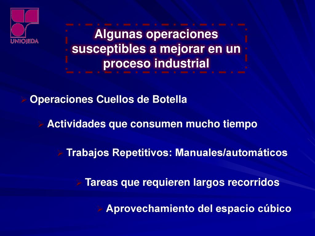 Algunas operaciones susceptibles a mejorar en un proceso industrial