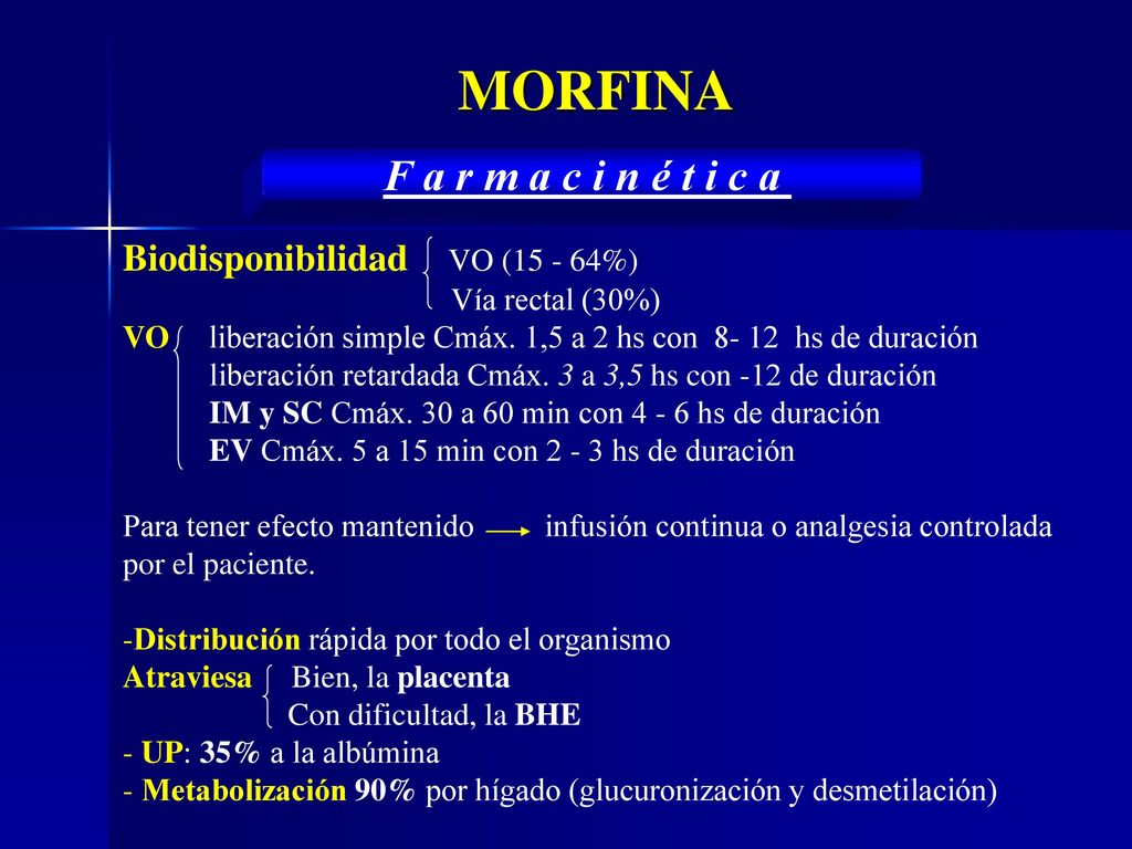 MORFINA F a r m a c i n é t i c a Biodisponibilidad VO ( %)