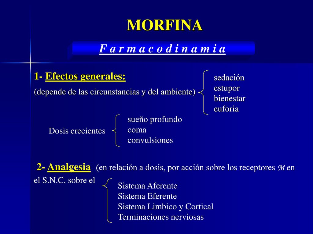 MORFINA F a r m a c o d i n a m i a 1- Efectos generales:
