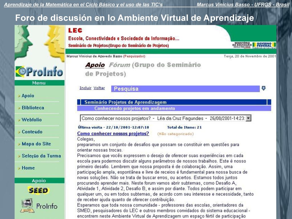 Foro de discusión en lo Ambiente Virtual de Aprendizaje
