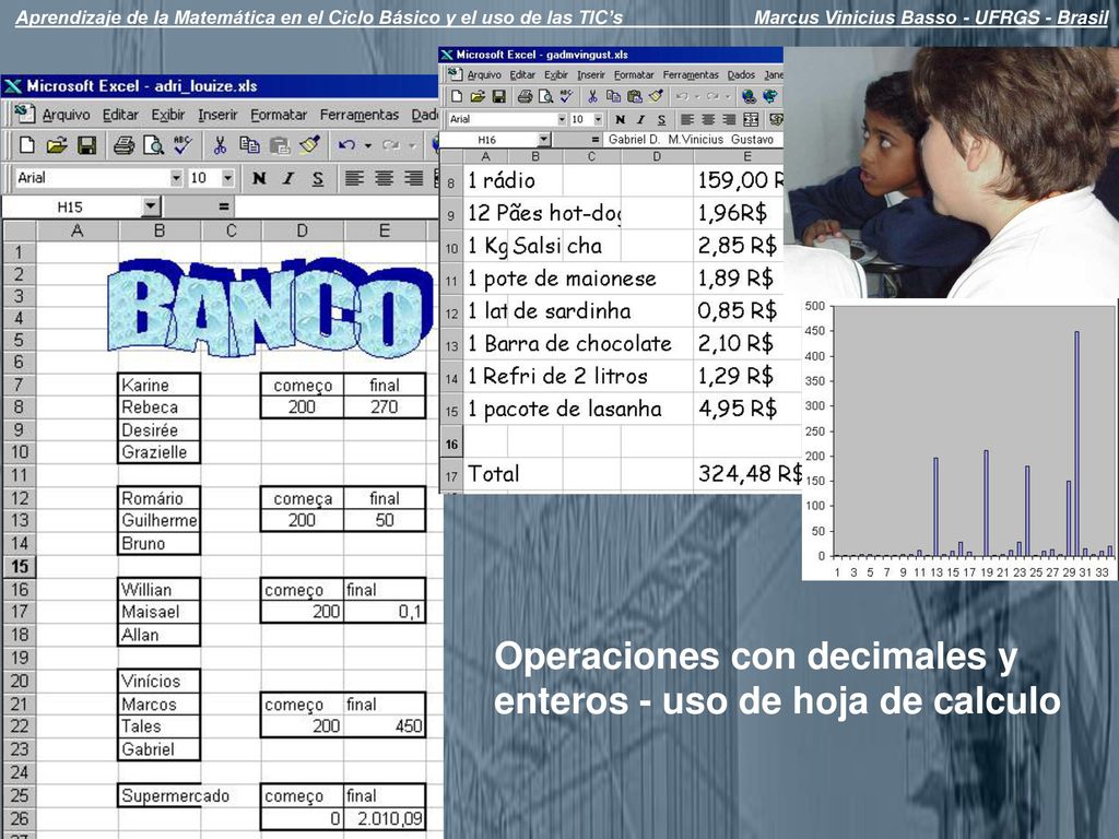 Operaciones con decimales y enteros - uso de hoja de calculo