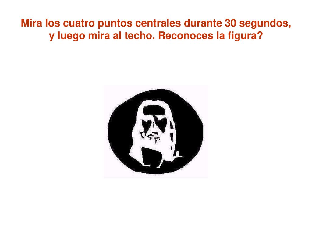 Mira los cuatro puntos centrales durante 30 segundos, y luego mira al techo. Reconoces la figura