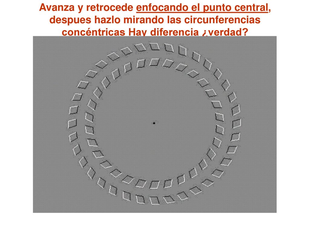 Avanza y retrocede enfocando el punto central, despues hazlo mirando las circunferencias concéntricas Hay diferencia ¿verdad