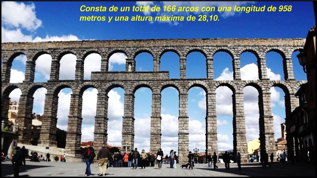 Consta de un total de 166 arcos con una longitud de 958 metros y una altura máxima de 28,10.