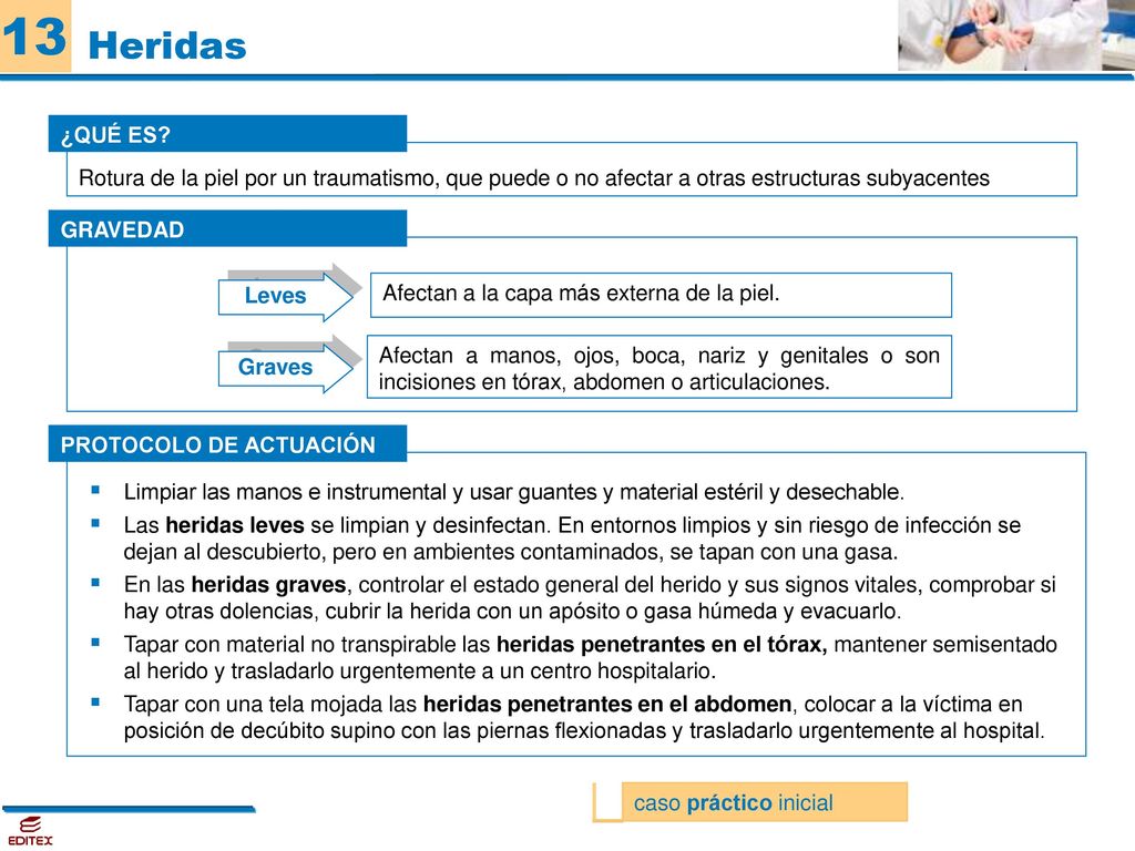 Heridas ¿QUÉ ES Rotura de la piel por un traumatismo, que puede o no afectar a otras estructuras subyacentes.