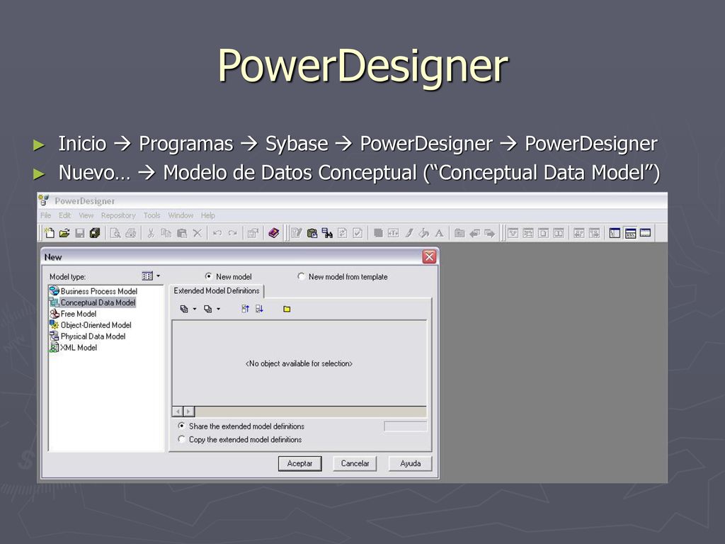 PowerDesigner Inicio  Programas  Sybase  PowerDesigner  PowerDesigner.