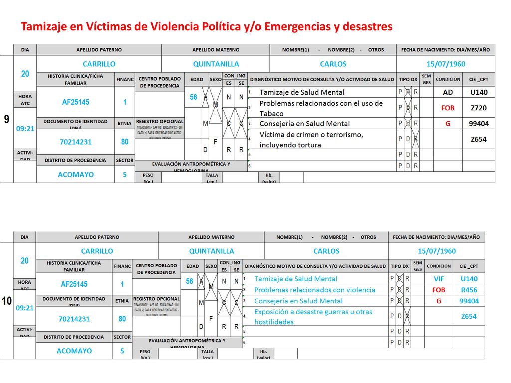 Tamizaje en Víctimas de Violencia Política y/o Emergencias y desastres