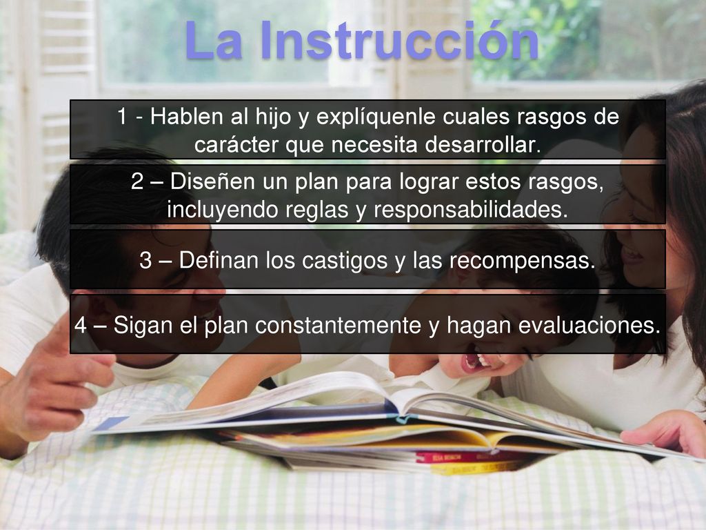 La Instrucción 1 - Hablen al hijo y explíquenle cuales rasgos de carácter que necesita desarrollar.