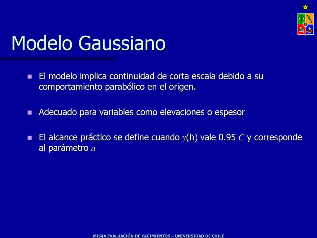 Modelo Gaussiano El modelo implica continuidad de corta escala debido a su comportamiento parabólico en el origen.
