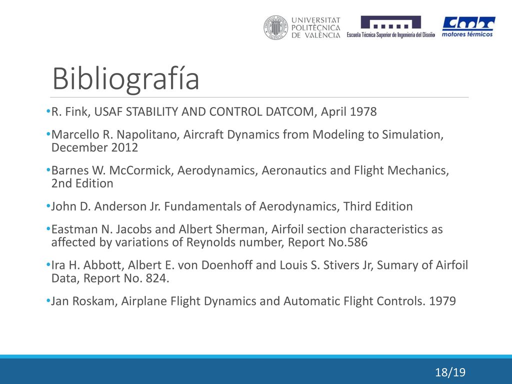 Bibliografía R. Fink, USAF STABILITY AND CONTROL DATCOM, April 1978