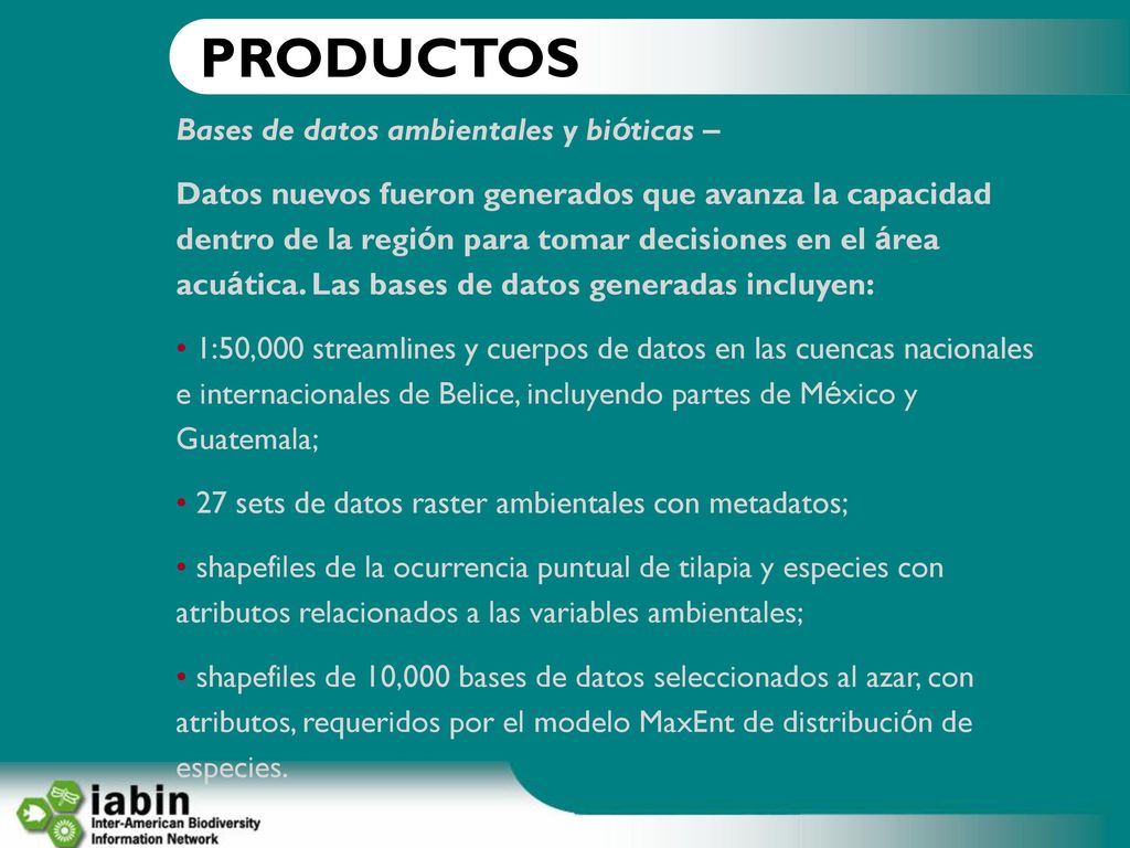 PRODUCTOS Bases de datos ambientales y bióticas –