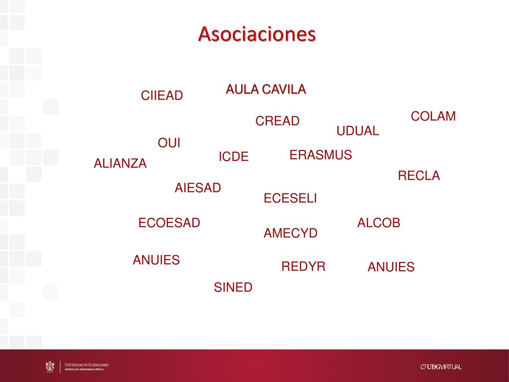 Asociaciones AULA CAVILA CIIEAD COLAM CREAD UDUAL OUI ICDE ERASMUS