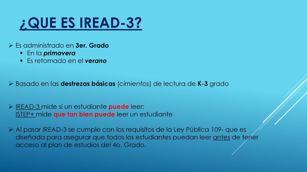 ¿Que es IREAD-3 Es administrado en 3er. Grado En la primavera
