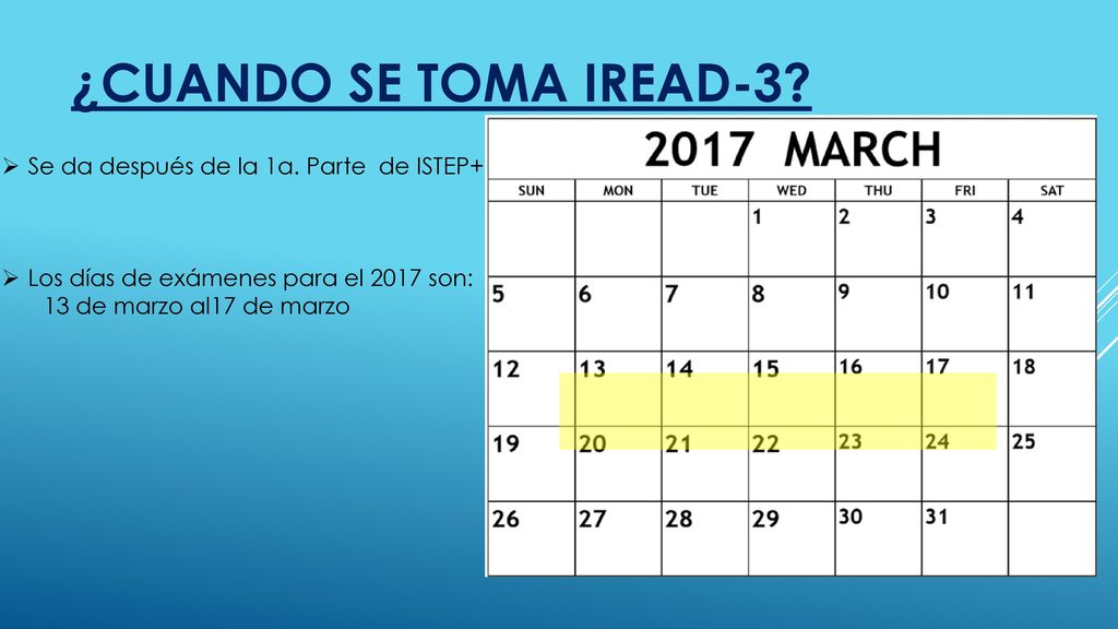 ¿Cuando se toma IREAD-3 Se da después de la 1a. Parte de ISTEP+