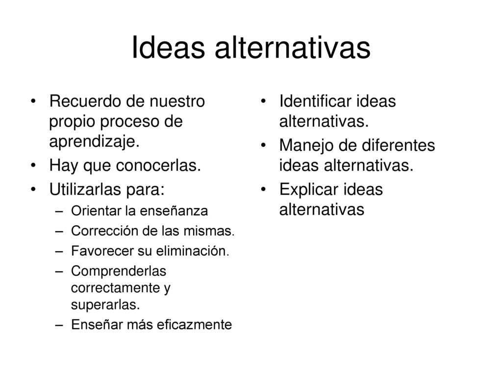 Ideas alternativas Recuerdo de nuestro propio proceso de aprendizaje.